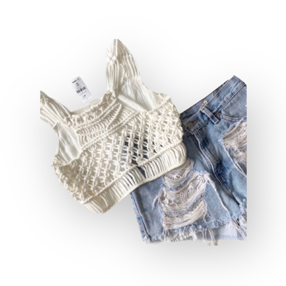 LF Furst of a Kind ★ Festival Levi's® Red Tab 501’s® ★ Lace Inset Denim Shorts ★ - Picture 6 of 16